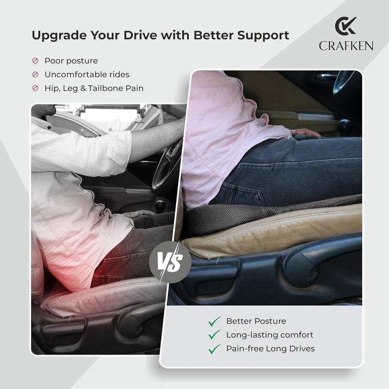 CRAFKEN Car Seat Cushion | Car Cushion for Long Drive | Car Wedge Seat Cushions for Tailbone Pain | Suitable for All Car Seats | Relieves Hip Pain & Tailbone Pain, Lower Back Pain (Pack – 1) - Image 5