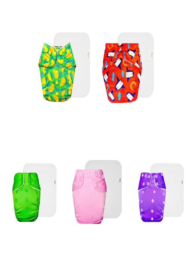 Dumbledo Premium Cloth Diaper with Cotton Insert (Pack of 5) | Snug Fit | Reusable & Washable | Adjustable Snaps | Everyday Diapering Essential | 3 Months - 3 Years | Unisex Baby - Image 1