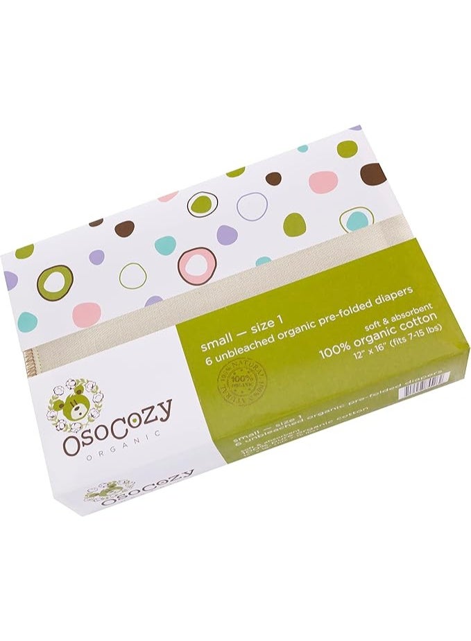 OsoCozy Organic Cotton Prefold Cloth Diapers Traditional Fit Small 4x8x4 Layering (6pk) - Super-Soft, Thick, Absorbent and Durable. Unbleached Natural Color, Fits 7-15 lbs. - Image 1