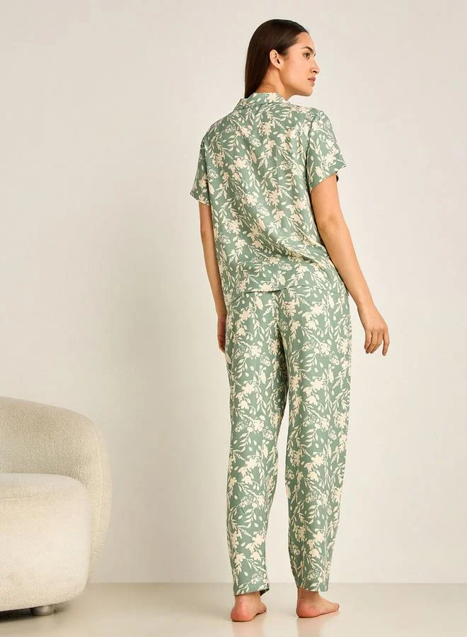 Splash FAV  Pyjama Set Button-Down Shirt & Trousers Viscose for Women | Best Price UAE
