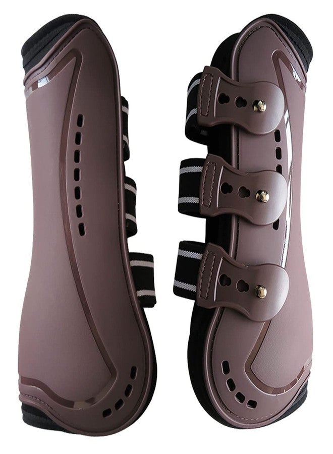 Wandrola Sport Splint Boots for Horses, Front Jumping Horse Leg Protection, for Schooling, Competition, Classic Equine Supplies (Brown, M) - Image 1