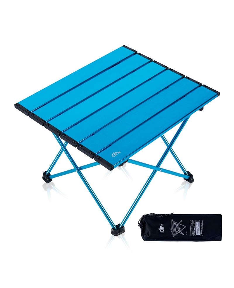 iClimb Ultralight Compact Camping Folding Table with Carry Bag Blue  S