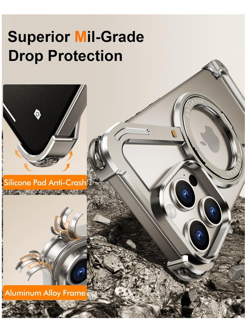 FOCUS New Metal Magsafe Stand case for iPhone 15 Pro Max Metal Armor Removable Z Type Rimless Metal Case  - Image 3