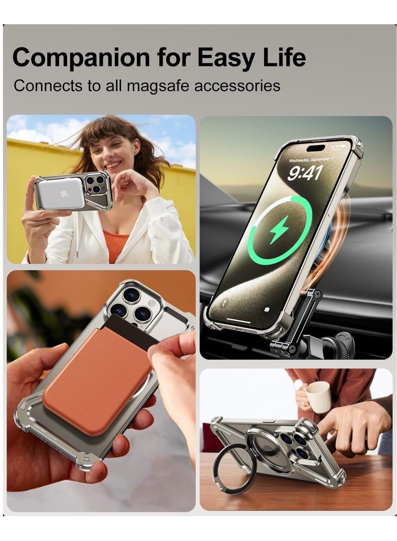 FOCUS New Metal Magsafe Stand case for iPhone 15 Pro Max Metal Armor Removable Z Type Rimless Metal Case  - Image 5