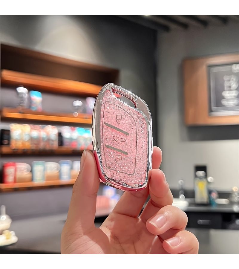 علبة حافظة مفتاح السيارة من مادة TPU مع سلسلة مفاتيح، مناسبة لسيارات ZS MG6 EV EZS HS EHS Roewe RX5 I5 I6 RX3 RX8 ERX5، تصميم بسيط حامل مفتاح إضافي، أبيض. - Image 4