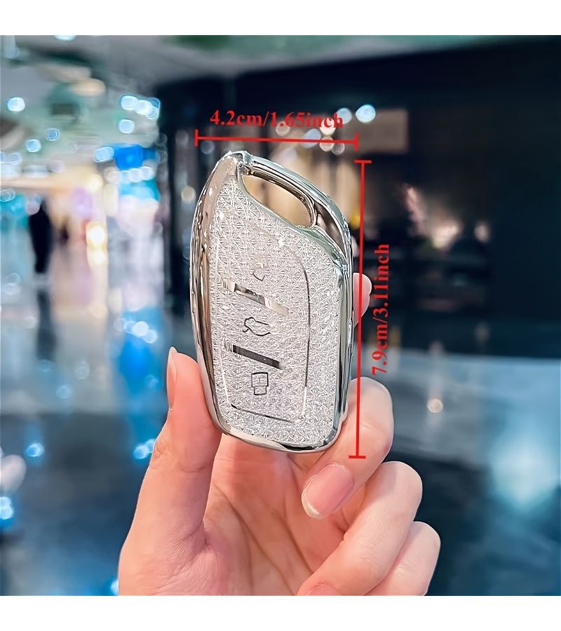 علبة حافظة مفتاح السيارة من مادة TPU مع سلسلة مفاتيح، مناسبة لسيارات ZS MG6 EV EZS HS EHS Roewe RX5 I5 I6 RX3 RX8 ERX5، تصميم بسيط حامل مفتاح إضافي، أبيض. - Image 2