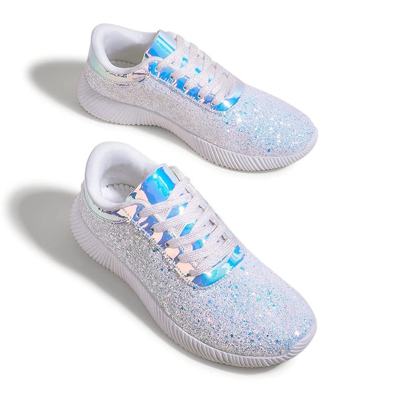 BELOS Women's Fashion Sneakers Glitter Shoes with Vibrant Colors and Sparkle(8.5B(M) US, White) - Image 1