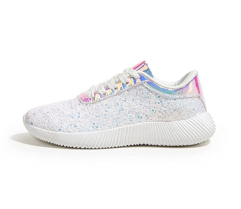 BELOS Women's Fashion Sneakers Glitter Shoes with Vibrant Colors and Sparkle(8.5B(M) US, White) - Image 4