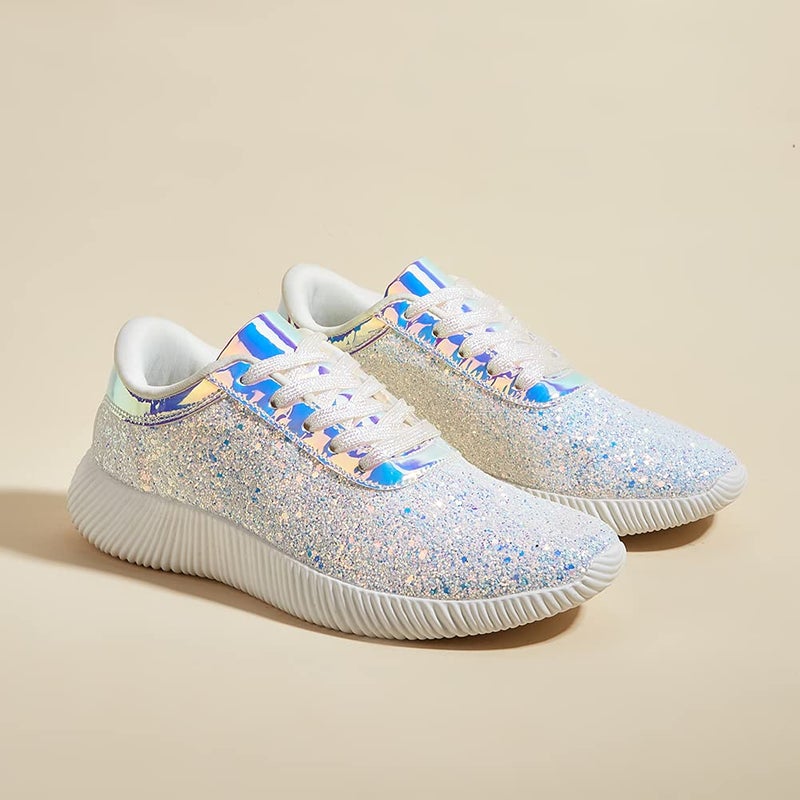BELOS Women's Fashion Sneakers Glitter Shoes with Vibrant Colors and Sparkle(8.5B(M) US, White) - Image 5