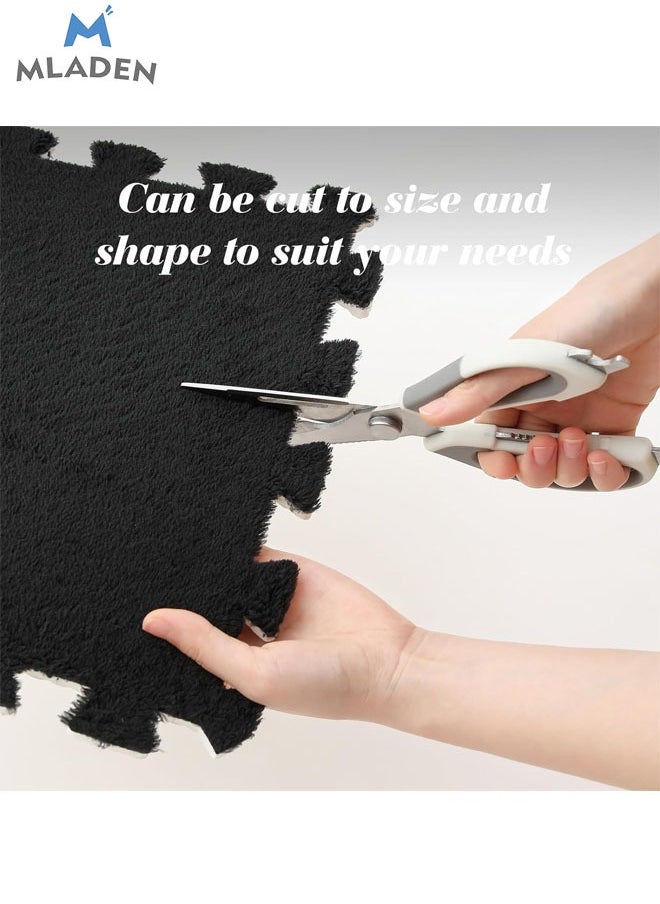 MLADEN - MLADEN Interlocking Carpet Tiles Plush Puzzle Foam Floor Mat Plush Foam Floor Mat Square Interlocking Fluffy Tiles with Border Flooring Tiles Soft  Area Rugs for Home Decoratio（Black） - Image 1