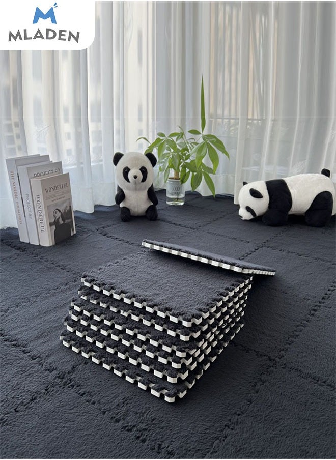 MLADEN - MLADEN Interlocking Carpet Tiles Plush Puzzle Foam Floor Mat Plush Foam Floor Mat Square Interlocking Fluffy Tiles with Border Flooring Tiles Soft  Area Rugs for Home Decoratio（Black） - Image 1