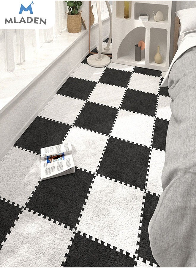 MLADEN - MLADEN Interlocking Carpet Tiles Plush Puzzle Foam Floor Mat Plush Foam Floor Mat Square Interlocking Fluffy Tiles with Border Flooring Tiles Soft  Area Rugs for Home Decoratio（Black） - Image 1