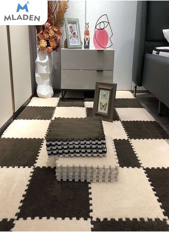 MLADEN - MLADEN Interlocking Carpet Tiles Plush Puzzle Foam Floor Mat Plush Foam Floor Mat Square Interlocking Fluffy Tiles with Border Flooring Tiles Soft  Area Rugs for Home Decoratio（Black） - Image 1