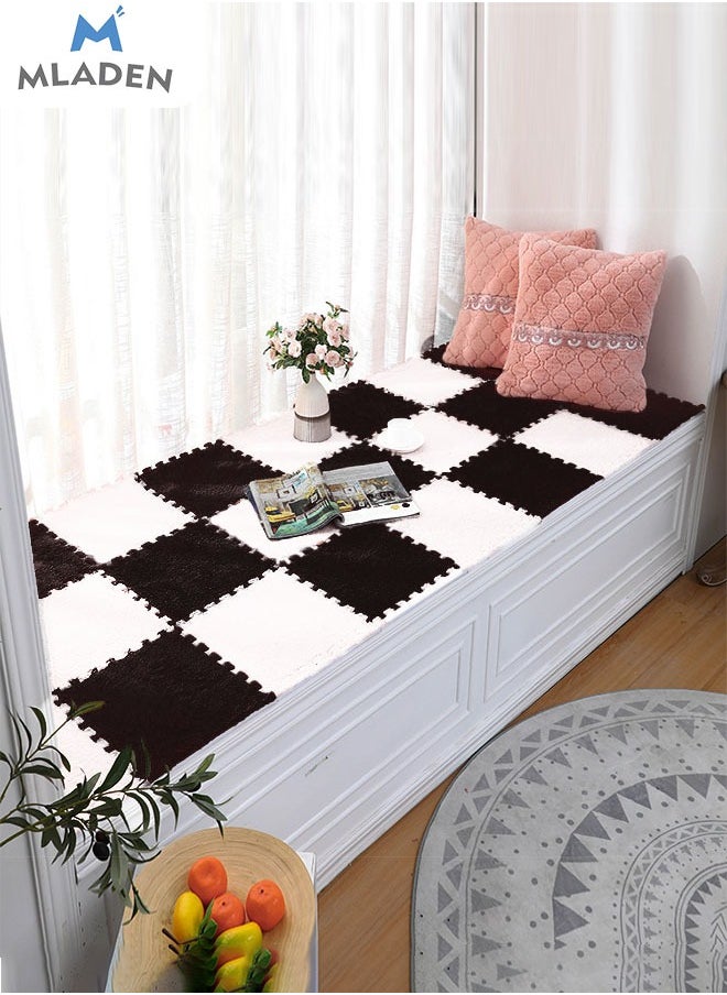 MLADEN - MLADEN Interlocking Carpet Tiles Plush Puzzle Foam Floor Mat Plush Foam Floor Mat Square Interlocking Fluffy Tiles with Border Flooring Tiles Soft  Area Rugs for Home Decoratio（Black） - Image 1