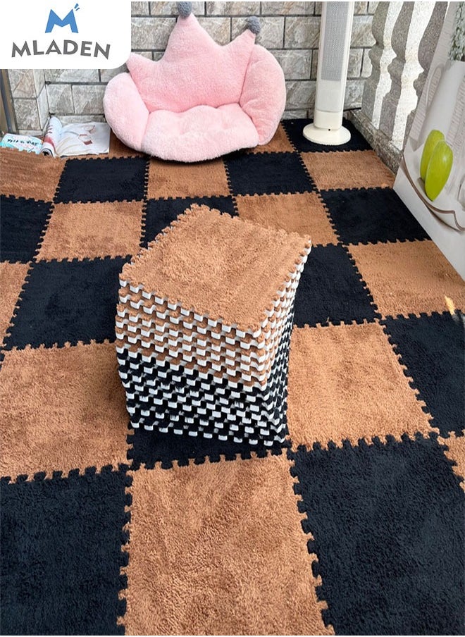 MLADEN - MLADEN Interlocking Carpet Tiles Plush Puzzle Foam Floor Mat Plush Foam Floor Mat Square Interlocking Fluffy Tiles with Border Flooring Tiles Soft  Area Rugs for Home Decoratio（Black） - Image 1