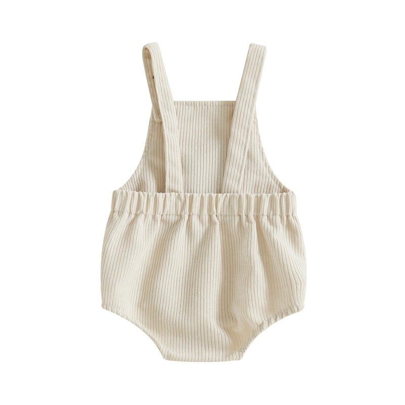 XRTBMN Infant Boy 1/2 Birthday Outfit Baby Sleeveless Romper Corduroy Bodysuit (Beige, 6-12 Months) - Image 4