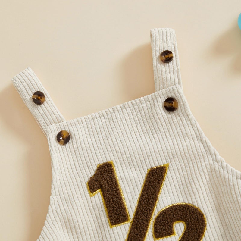 XRTBMN Infant Boy 1/2 Birthday Outfit Baby Sleeveless Romper Corduroy Bodysuit (Beige, 6-12 Months) - Image 5