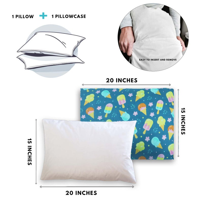 Kradyl Kroft KRADYL KROFT Toddler Pillow with 100% Cotton Removable Cover - 20 X 15 Inches | Children Pillows | Baby Pillows - Icecream Cool  - Image 3