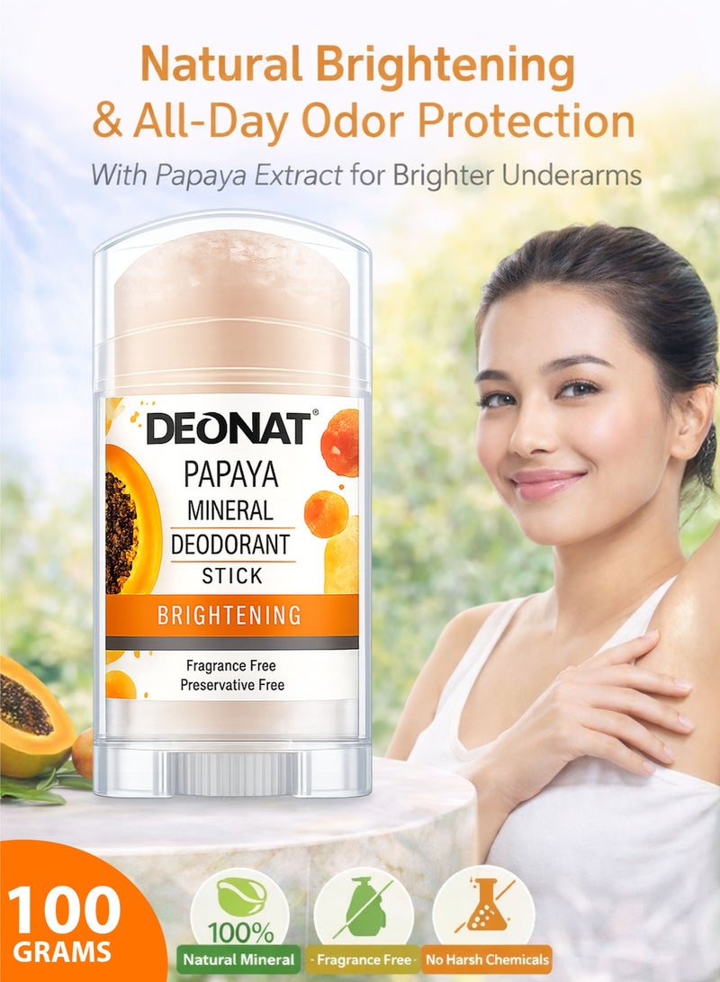 ديونات مزيل عرق معدني بالبابايا 100 جرام تفتيح طبيعي حجر الشبة خالي من المواد الكيميائية خالي من العطور والمواد الحافظة حماية طويلة من التعرق والرائحة تفتيح تحت الإبط للرجال والنساء - Image 1