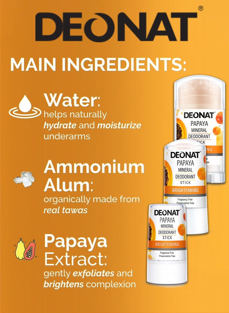 ديونات مزيل عرق معدني بالبابايا 100 جرام تفتيح طبيعي حجر الشبة خالي من المواد الكيميائية خالي من العطور والمواد الحافظة حماية طويلة من التعرق والرائحة تفتيح تحت الإبط للرجال والنساء - Image 3