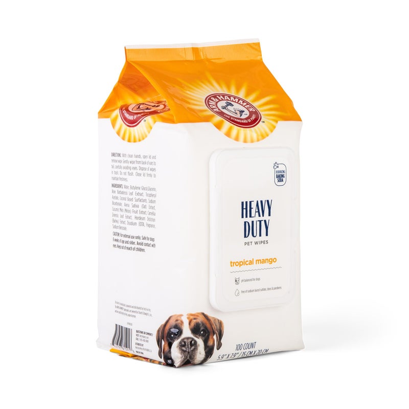Arm & Hammer for Pets Heavy Duty Multipurpose Bath Wipes for Dogs | All Purpose Dog Wipes Remove Smell & Refresh Skin for Pets| Fruity Mango, Hundred Count - 3 Pack of Pet Wipes - Image 3