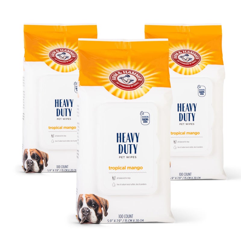 Arm & Hammer for Pets Heavy Duty Multipurpose Bath Wipes for Dogs | All Purpose Dog Wipes Remove Smell & Refresh Skin for Pets| Fruity Mango, Hundred Count - 3 Pack of Pet Wipes - Image 1