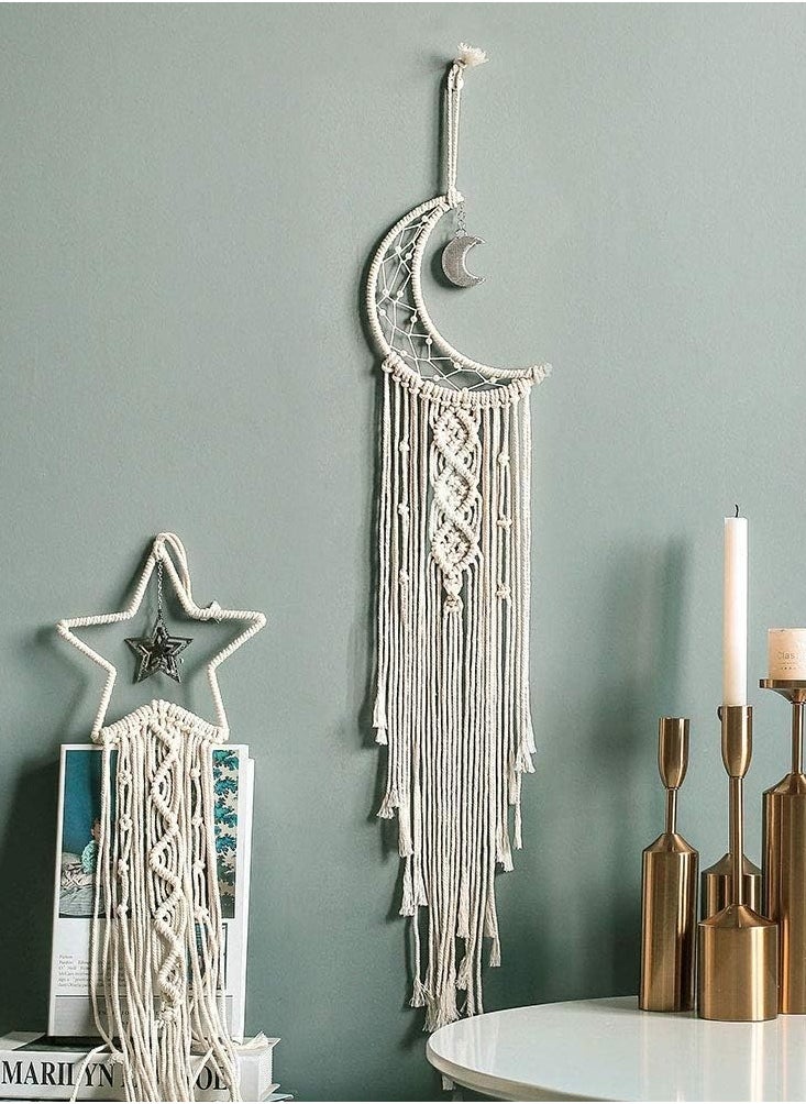 انتيكيانو رمضان بتصميم بوهو مضيئة على شكل نجمة وقمر من دريم كاتشر للبالغين صائد لتزيين غرفة الاطفال وديكور المنزل هدايا للنساء والفتيات قطعتين  - Image 3