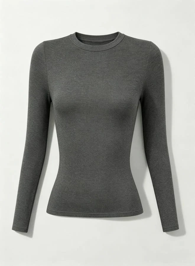 تايك تو Grey Long-Sleeve Crew Neck Top