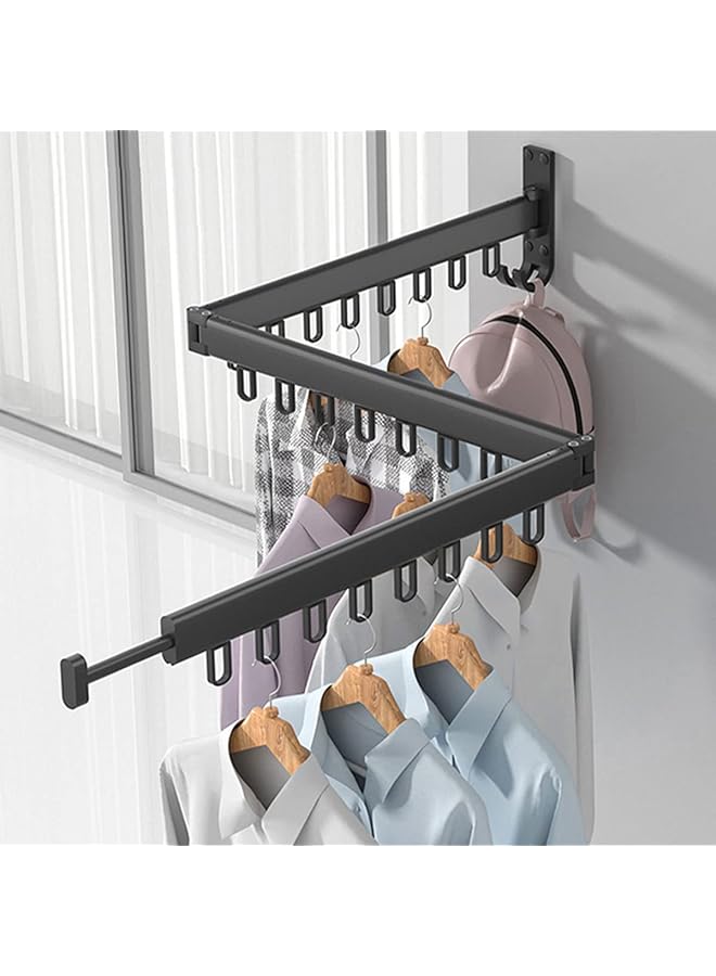 Zaboon Mounted Clothes Drying Rack Folding Retractable Clothes Hanger Rack Laundry Drying Rack Wall Mount Space Saving Clothing Drying Hanging System Collapsible Heavy Duty Clothes Rack Black - Image 1
