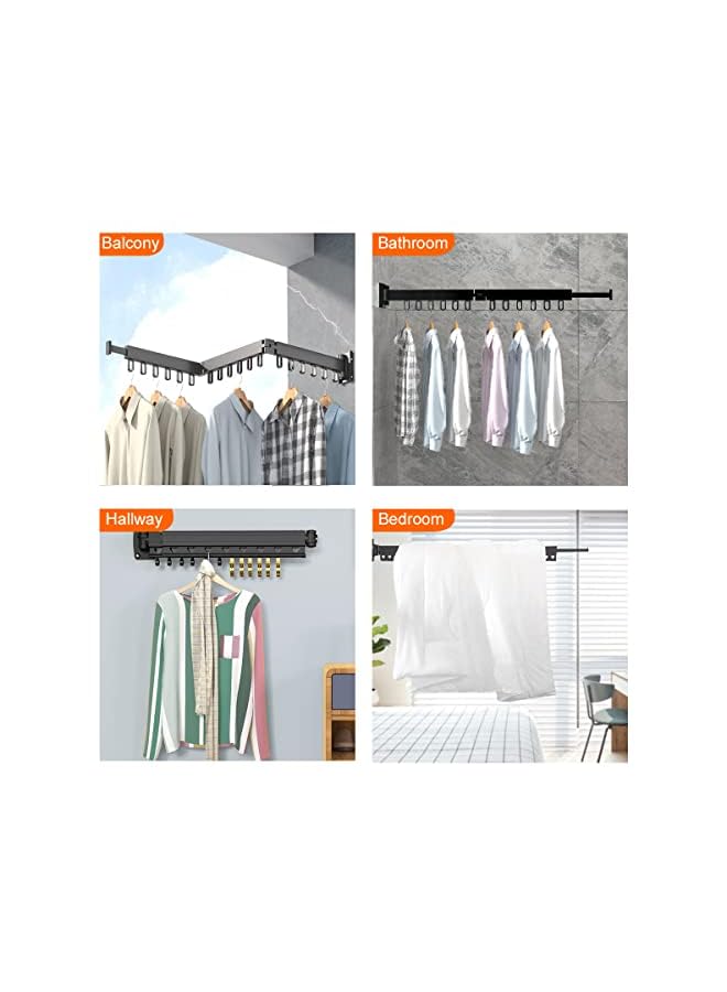 Zaboon Mounted Clothes Drying Rack Folding Retractable Clothes Hanger Rack Laundry Drying Rack Wall Mount Space Saving Clothing Drying Hanging System Collapsible Heavy Duty Clothes Rack Black - Image 3