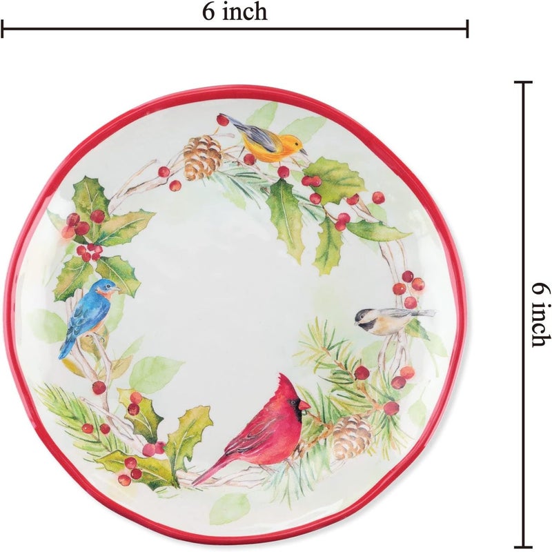 UP أطباق حلوى دائرية صغيرة من ميلامين UPware للشتاء، أطباق تقديم، زينة عيد الميلاد، للمقبلات، الوجبات الخفيفة، والأطباق الجانبية، حمراء، 6 بوصة، مجموعة من 4 - Image 2