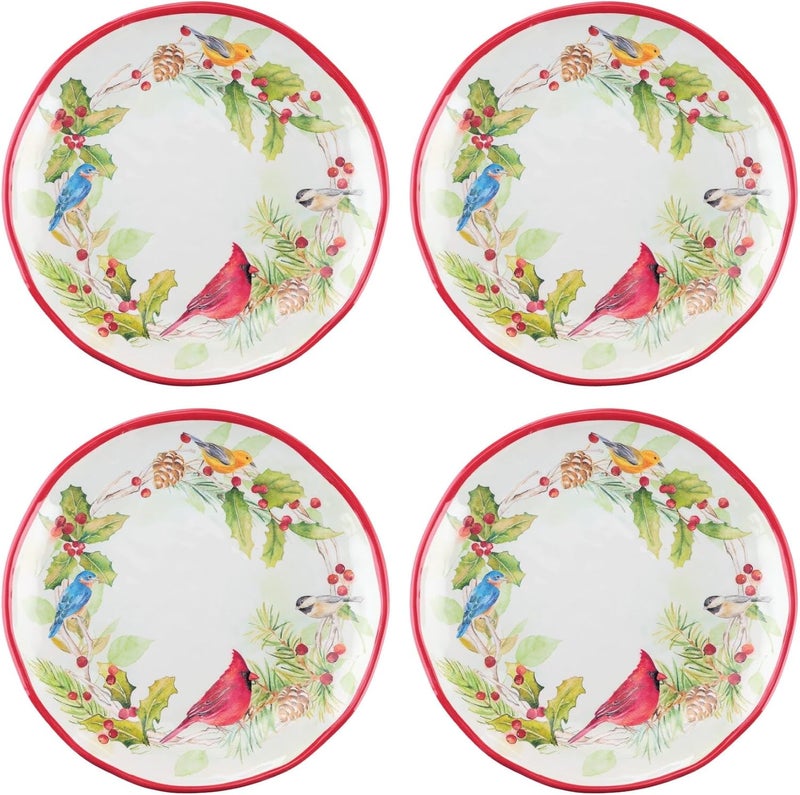 UP أطباق حلوى دائرية صغيرة من ميلامين UPware للشتاء، أطباق تقديم، زينة عيد الميلاد، للمقبلات، الوجبات الخفيفة، والأطباق الجانبية، حمراء، 6 بوصة، مجموعة من 4 - Image 1