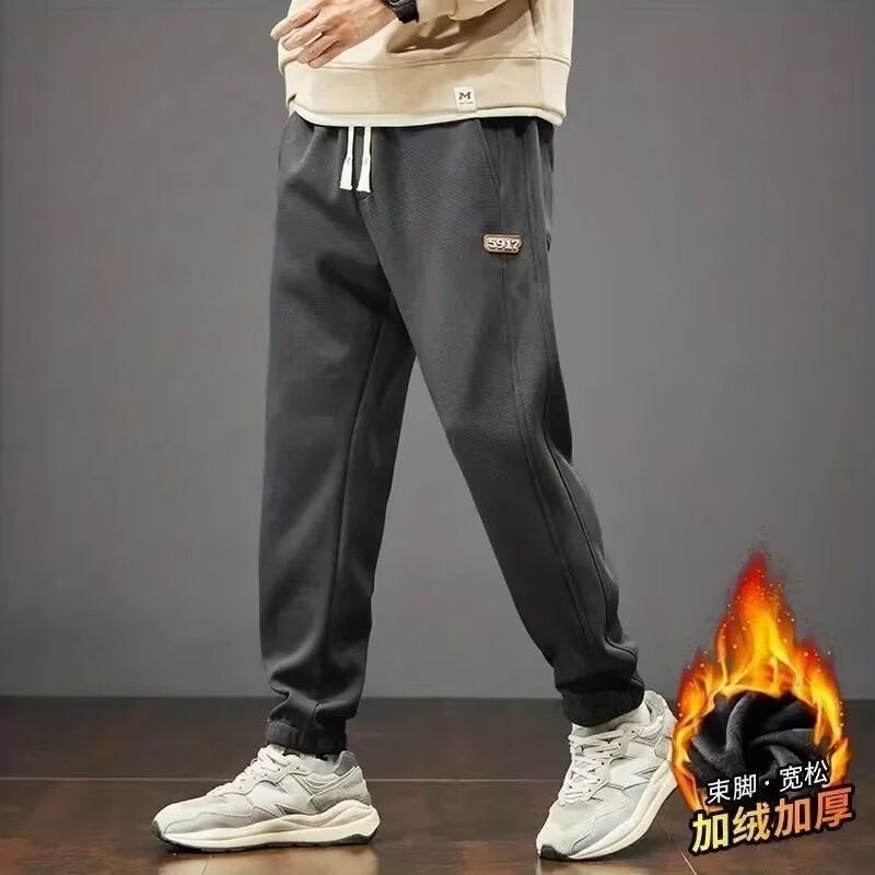 2024 Autumn New Loose Foot Bow Fare Sports Pants Men'S Boys Fall/Winter Fleece-Lined Casual Pants - Image 1