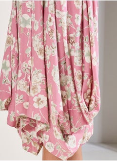Styli Floral Print Handkerchief Hem Shirt Midi Dress with Self Tie Up  - Image 3