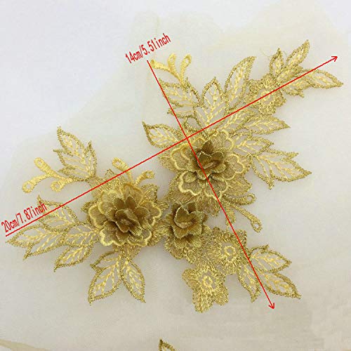 YinQin 2 Pcs Colored 3D Flower Lace Applique Embroidered Material Trim for DIY Wedding Dress Veil Accessories (Golden) - Image 4