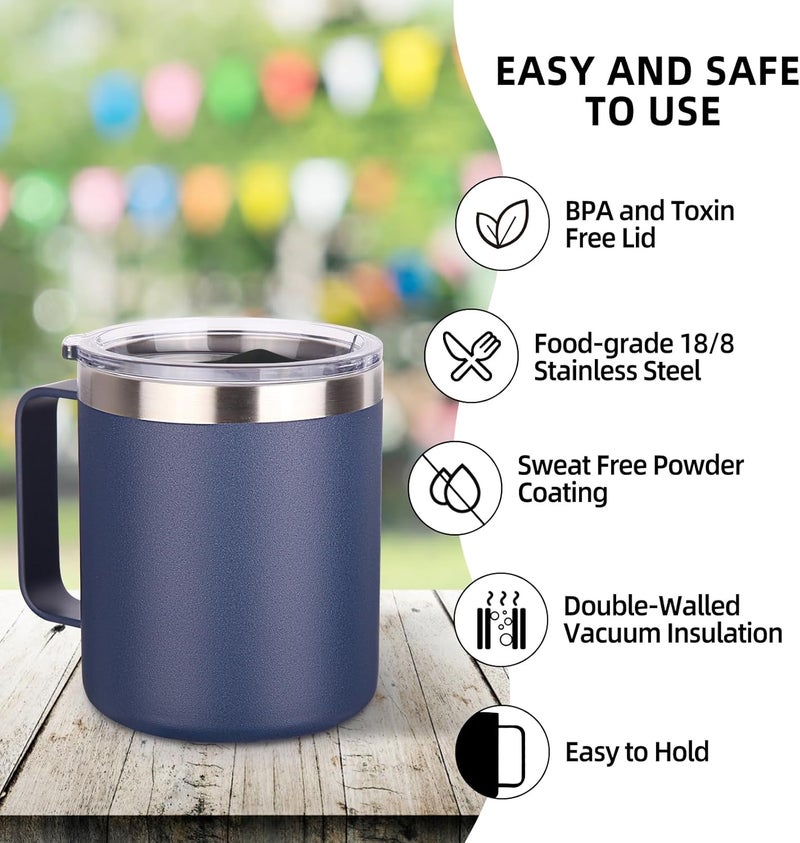 Volhoply 14oz Insulated Stainless Steel Coffee Mug with Lid Bulk 8 Pack,Double Wall Vacuum Travel Coffee Cup with Handle,Reusable Metal Cups Tumbler Cup, Camping Mugs,Ideal Gifts(Mix,8) - Image 4