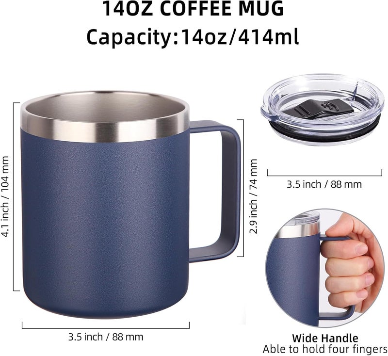 Volhoply 14oz Insulated Stainless Steel Coffee Mug with Lid Bulk 8 Pack,Double Wall Vacuum Travel Coffee Cup with Handle,Reusable Metal Cups Tumbler Cup, Camping Mugs,Ideal Gifts(Mix,8) - Image 2