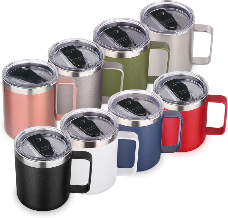 Volhoply 14oz Insulated Stainless Steel Coffee Mug with Lid Bulk 8 Pack,Double Wall Vacuum Travel Coffee Cup with Handle,Reusable Metal Cups Tumbler Cup, Camping Mugs,Ideal Gifts(Mix,8) - Image 1