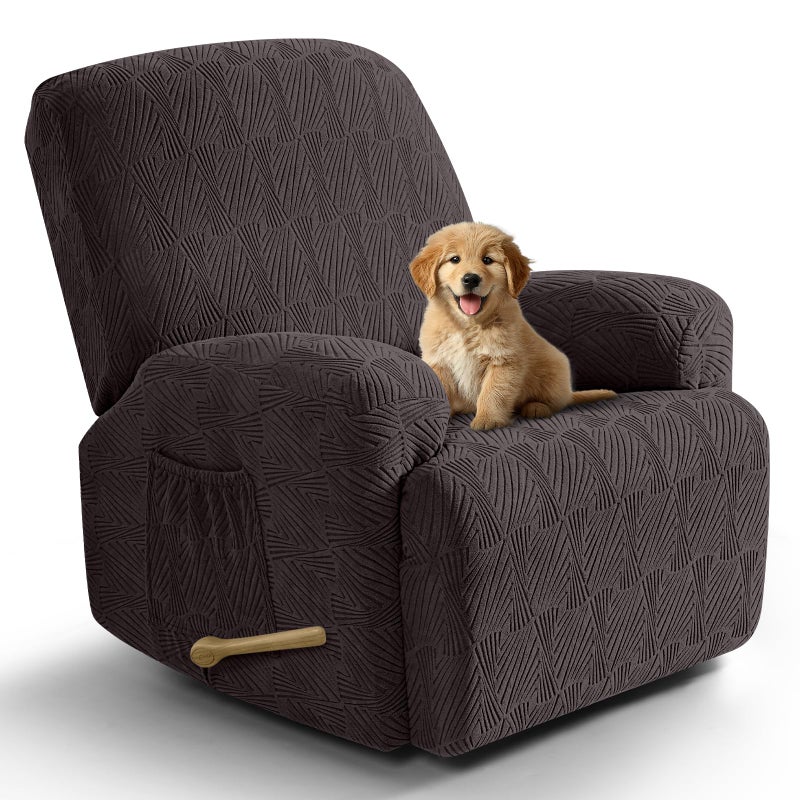 VANSOFY Recliner Chair Covers, 4-Pieces Stretch Recliner Cover Jacquard Soft Reclining Chair Slipcover Furniture Protector with Elastic Bottom for Lazy Boy Recliner(Chocolate) - Image 1