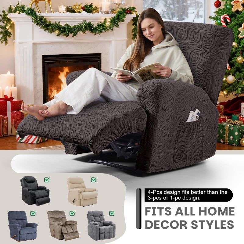 VANSOFY Recliner Chair Covers, 4-Pieces Stretch Recliner Cover Jacquard Soft Reclining Chair Slipcover Furniture Protector with Elastic Bottom for Lazy Boy Recliner(Chocolate) - Image 5