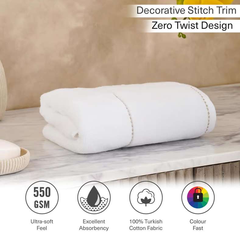 Pan Home Zero Twist Hand Towel 50x90cm - White/Gold - Image 5