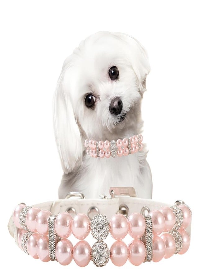 cyhaen Pink Pearl Dog Collar,Small Dog Collars for Female Dogs, Bling Collar para Perros,Dog Pearl Necklace Collar Girl Pet Jewelry for XXS Xs Small Medium Dogs,S - Image 1
