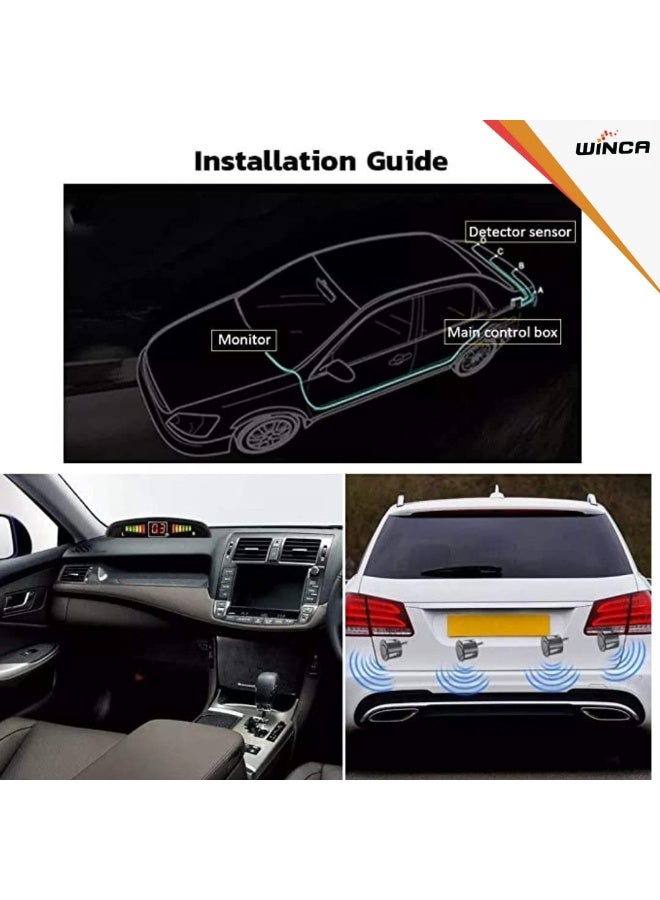 A ZONE Car Parking Sensor 4 Sensors Auto Reverse Assistance Backup Radar Detector System Digital Display Double-sided tapes 12v power cable Control Box - Image 2