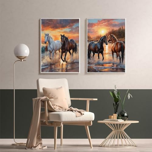 Meothan 2 Pack Diamond Painting Kits for Adults 5D DIY Horse Diamond Art Kits for Adults Full Drill Round Paint Diamond Dots Gems Art Crafts Painting Kits for Home Wall Decor 12x16Inch Animals - Image 3