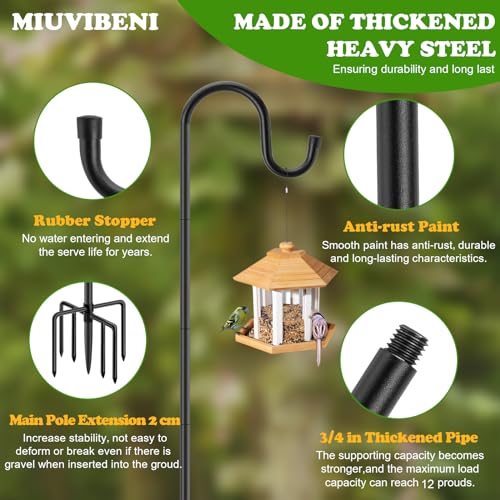 MIUVIBENI 96" Shepherds Hooks for Outdoor with 7 Prongs Base, Heavy Duty Bird Feeder Pole for Hanging Lantern, Hummingbird Feeder, Shepherds Hook for Bird Feeders Outside,1 Pack - Image 3