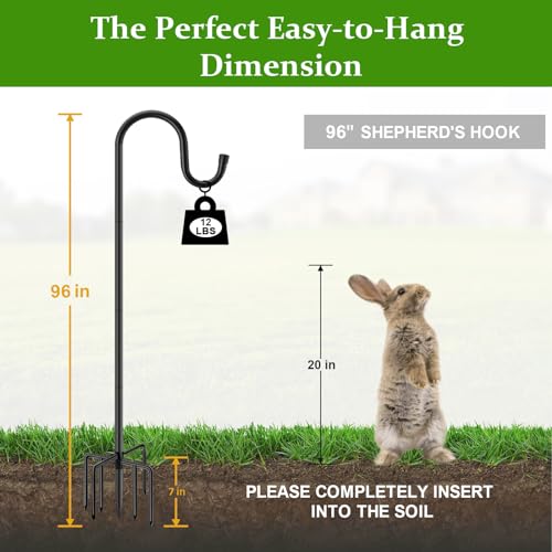 MIUVIBENI 96" Shepherds Hooks for Outdoor with 7 Prongs Base, Heavy Duty Bird Feeder Pole for Hanging Lantern, Hummingbird Feeder, Shepherds Hook for Bird Feeders Outside,1 Pack - Image 5