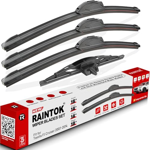 RAINTOK Windshield Wiper Blades Replacement for 2007-2014 Toyota FJ Cruiser Original Factory Quality Front Rear Wipers Blade Set for My Car - 16" 14" 14" 10" (Pack of 4) - Image 1
