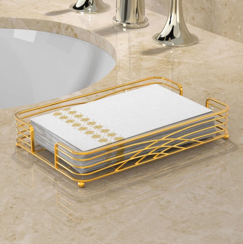 LEVIMETREE Gold Guest Towel Holder  Napkin Holder for Bathroom  Disposable  Paper Towel Storage for Bathrooms Gold Decorative Tray Paper Towel Holder for Bathroom - Image 2