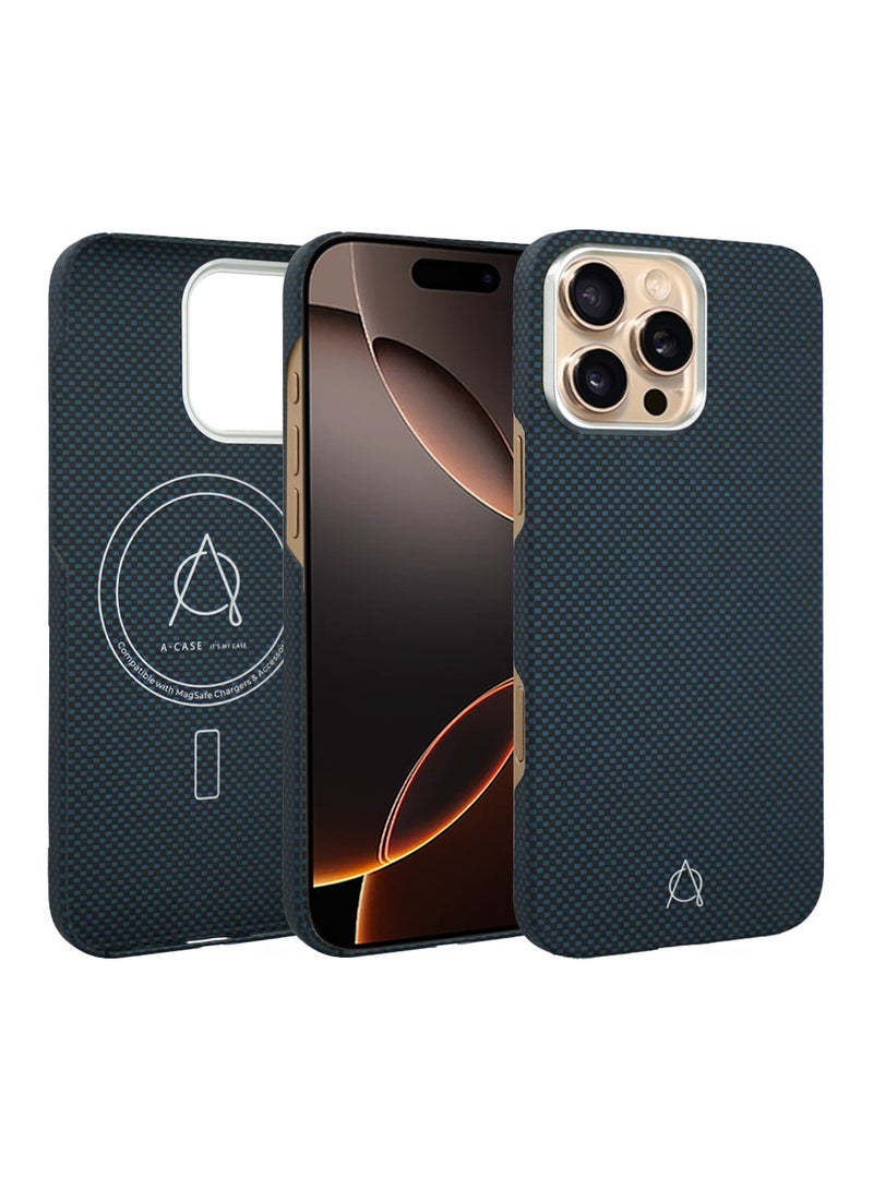 A-Case Series Desen Built-in Powerful Magnet Made of Aramid Fiber, High Quality, Light as a Feather, Thick Camera Protection Compatible with iPhone 16 Pro Max - Blue - Image 1