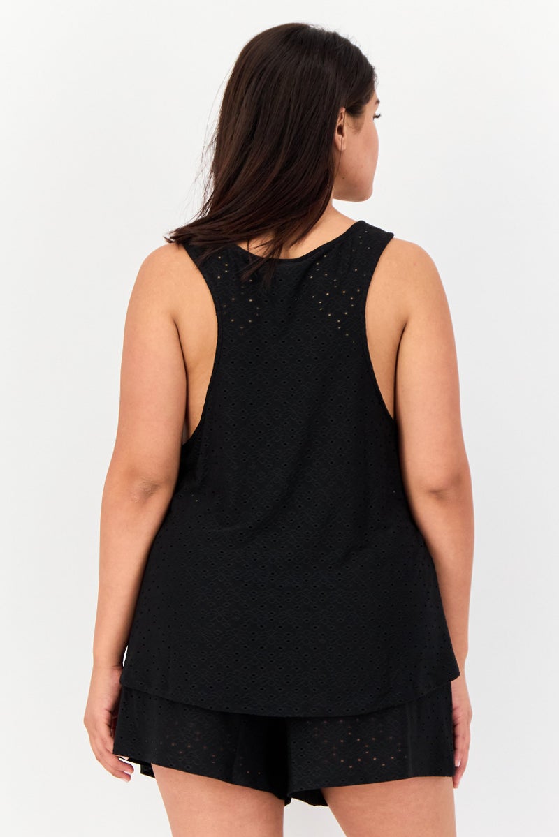 Flora By Flora Nikrooz Women 2 Pieces Eyelet Sleepwear Top And Bottom Set, Black - Image 3